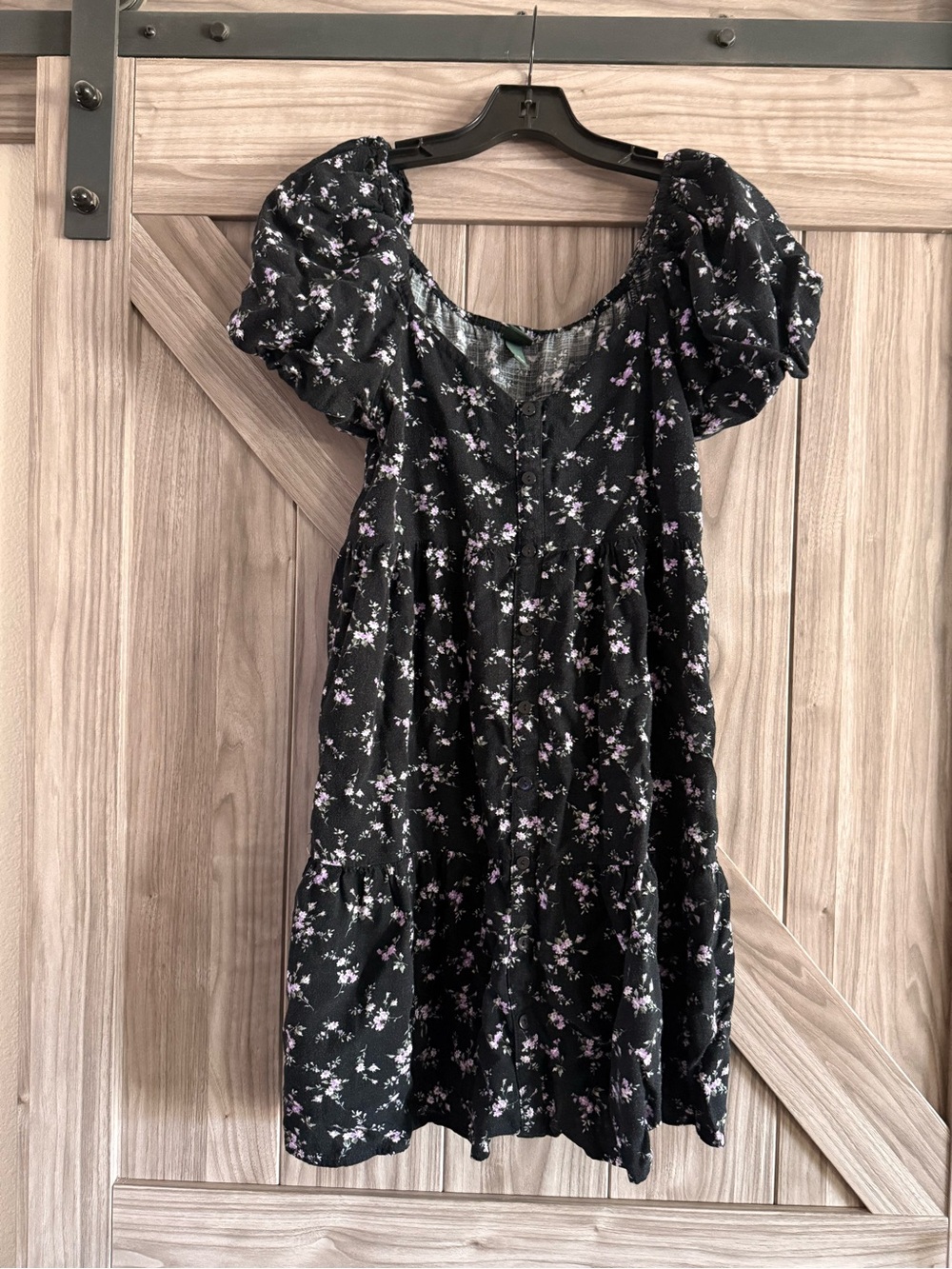 wild fable Black Floral Button-Front Top with Lilac Blooms